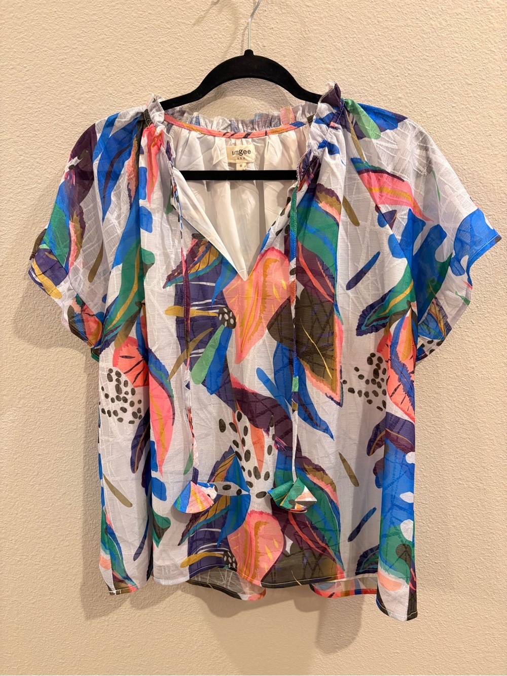 Umgee White Multicolor Tie-Neck Printed Blouse